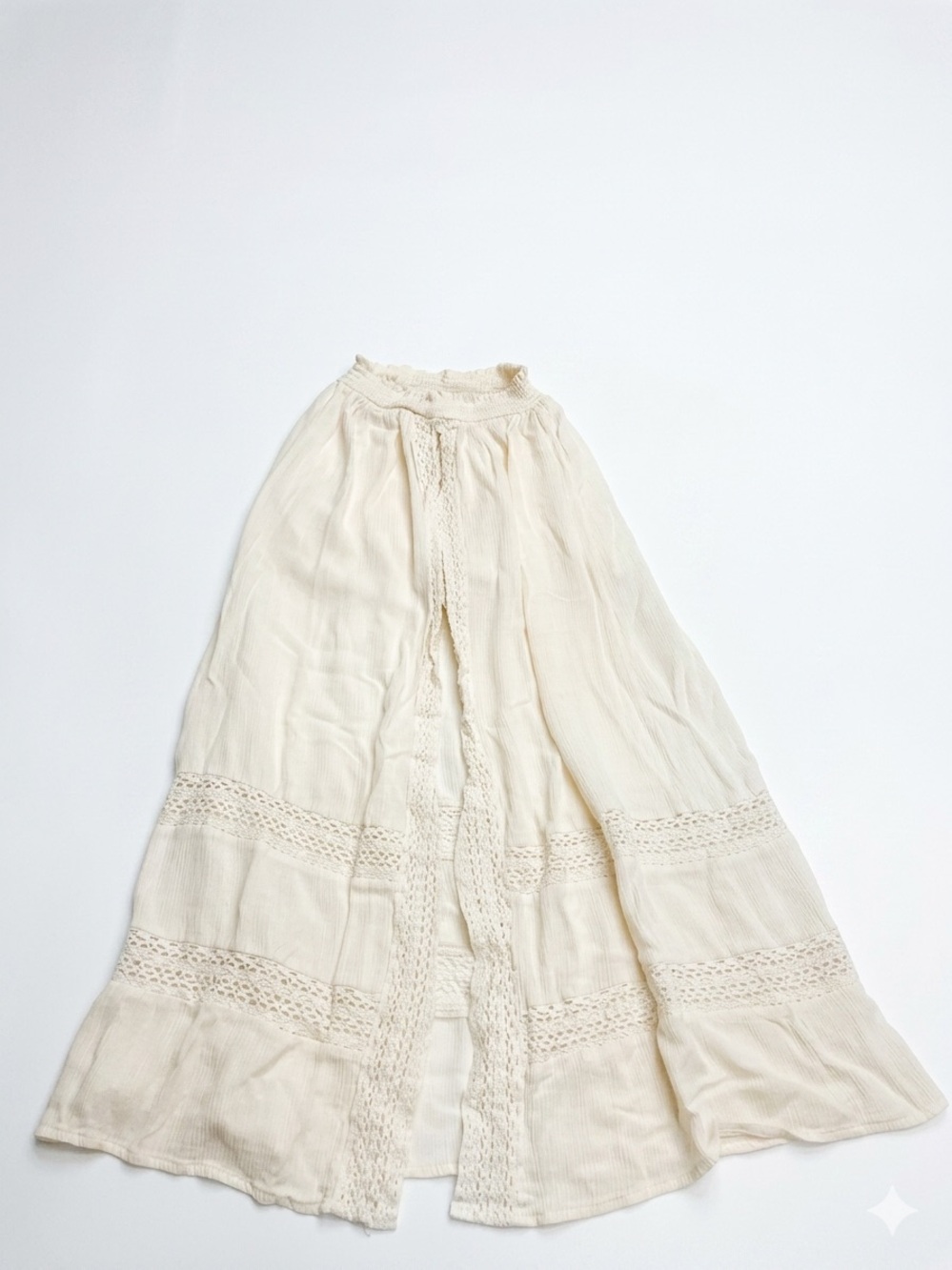 Coco+Jaimeson Cream Boho Crochet Trim Split Front Maxi Skort Romper Size M